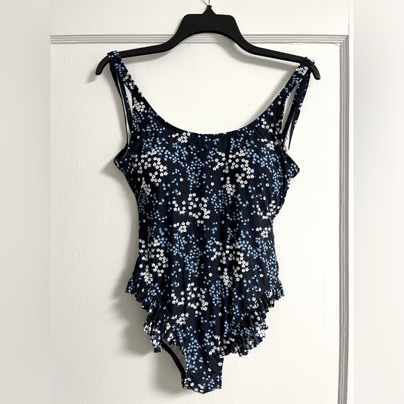 Michael Kors Ruffle Floral One-piece Swimsuit Size 8 - Blue & White - Picture 2 of 8